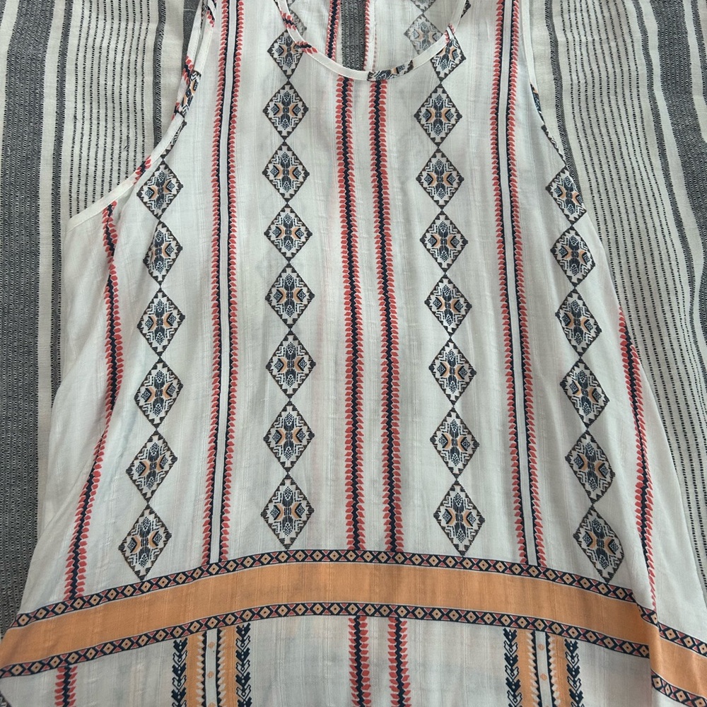 Patterned Sleeveless Top - White and Orange